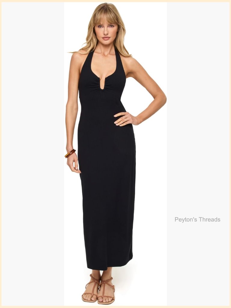 Sleek Halter Midi Dress With U-Wire Detail, Soft Knit Fabric